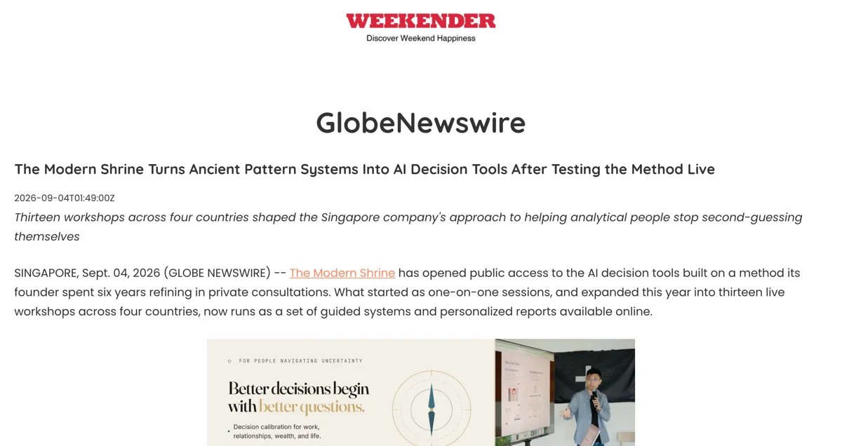 The Modern Shrine release as published on Weekender Singapore.