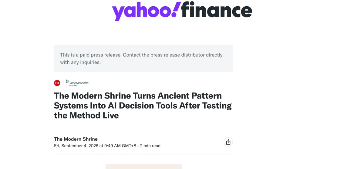 The Modern Shrine release as published on Yahoo Finance.